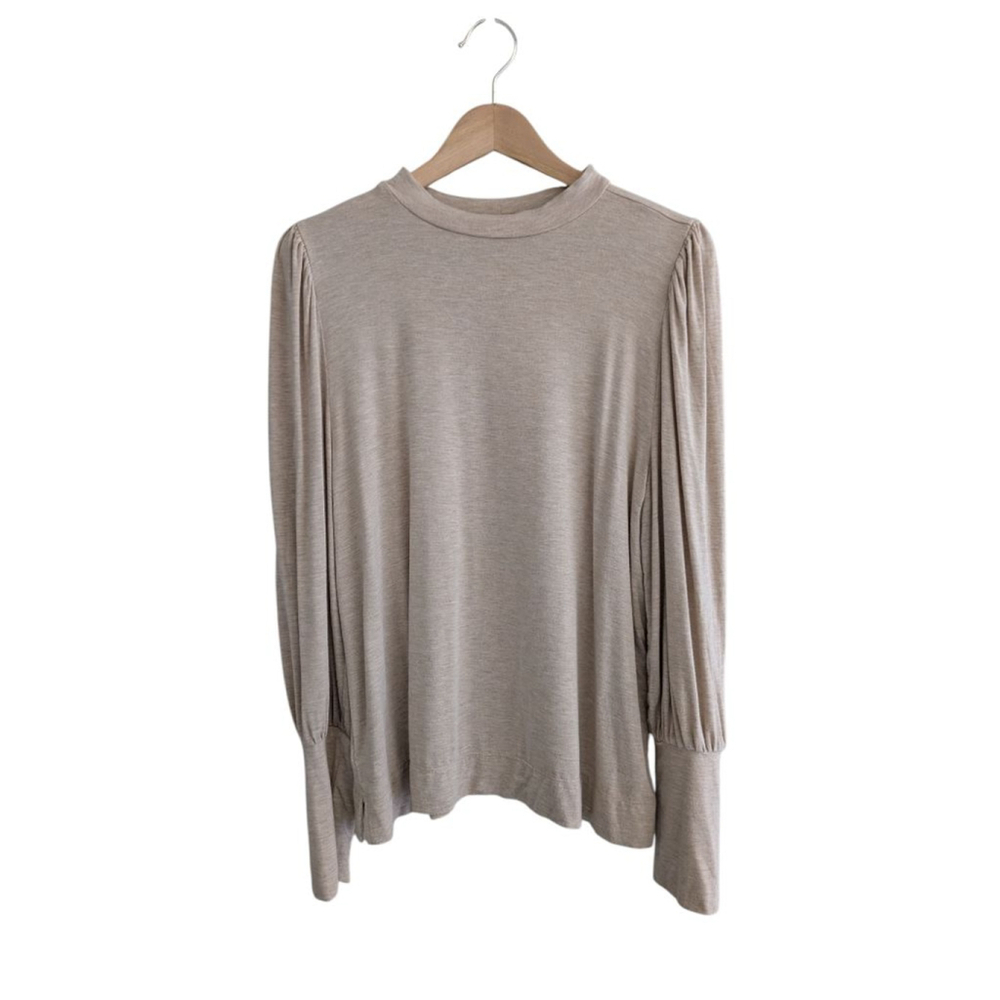 Loft Neutral Minimalist Puff Sleeve Crew Neck Basic Long Sleeve Top Size M